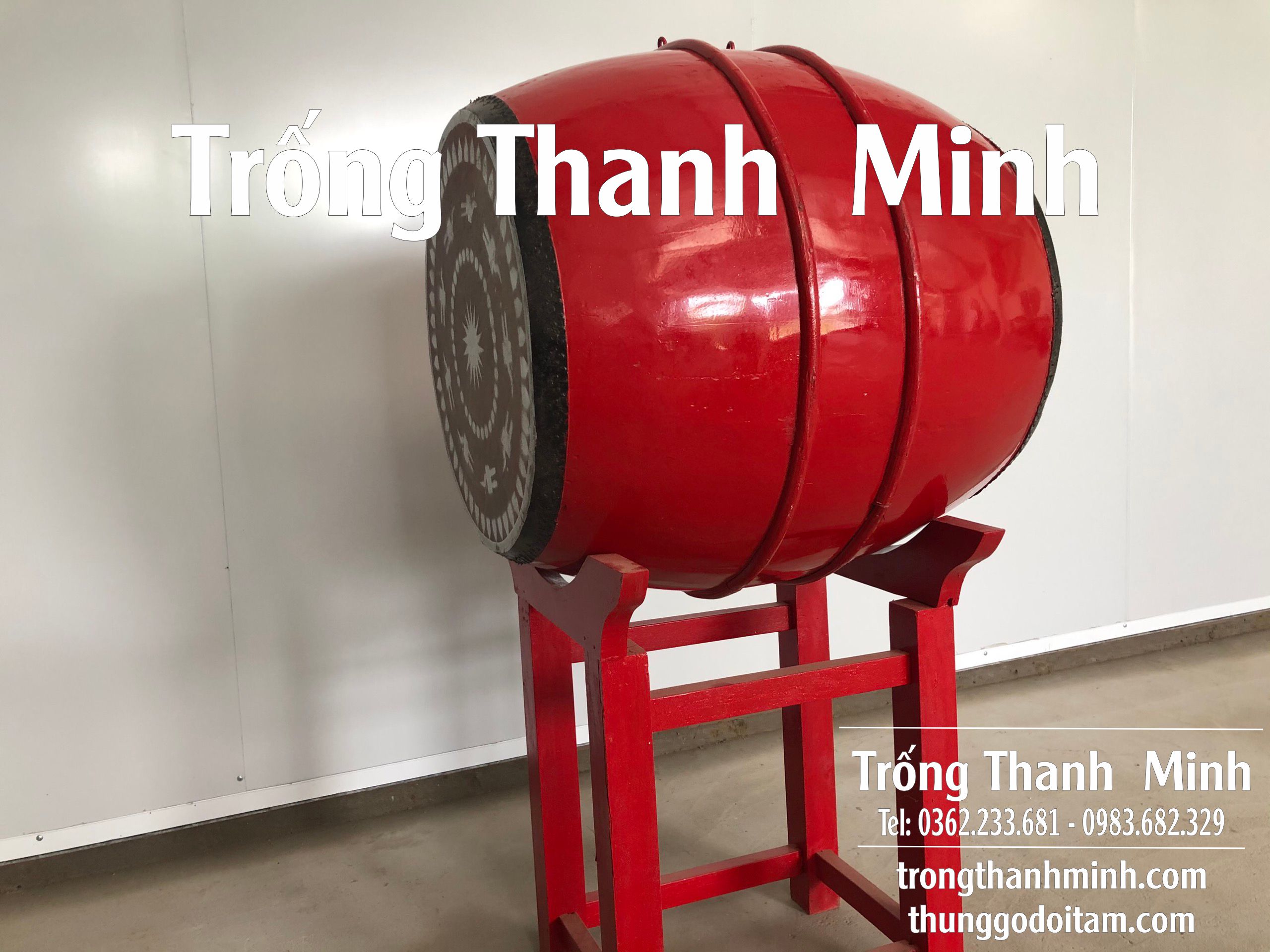 Xưởng sản xuất Trống Chùa Thanh Minh kích thước mặt trống 52cm cao 67cm
