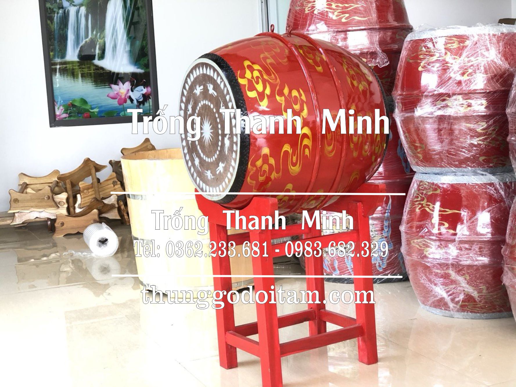 Xưởng sản xuất trống lễ hội Thanh Minh kích thước mặt trống 52cm cao 67cm